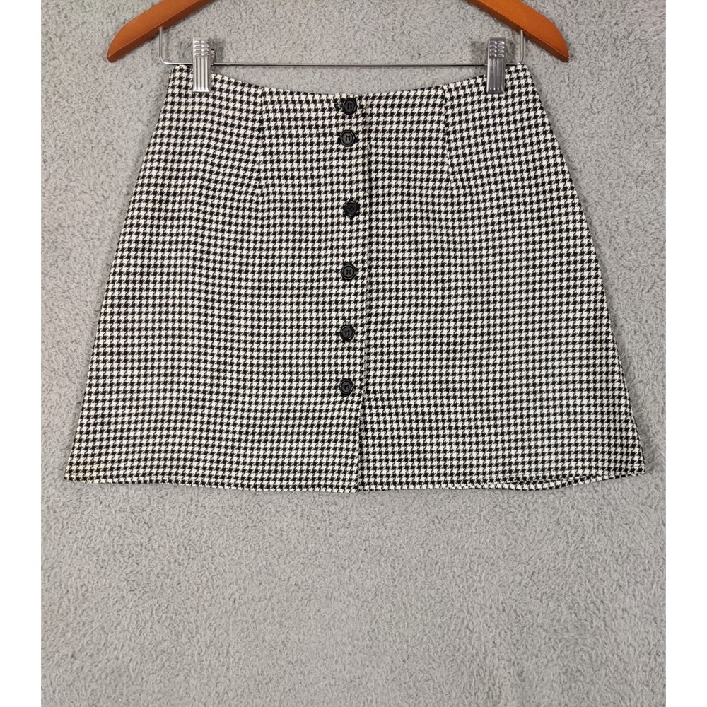 Vtg My Michelle A-Line Mini Skirt Women 7 White Black Houndstooth Y2K Preppy 90s
